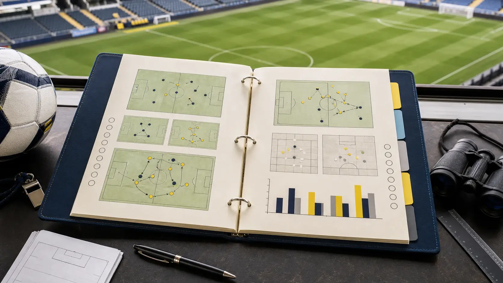 Manuel pratique ouvert contenant des schémas et analyses de football