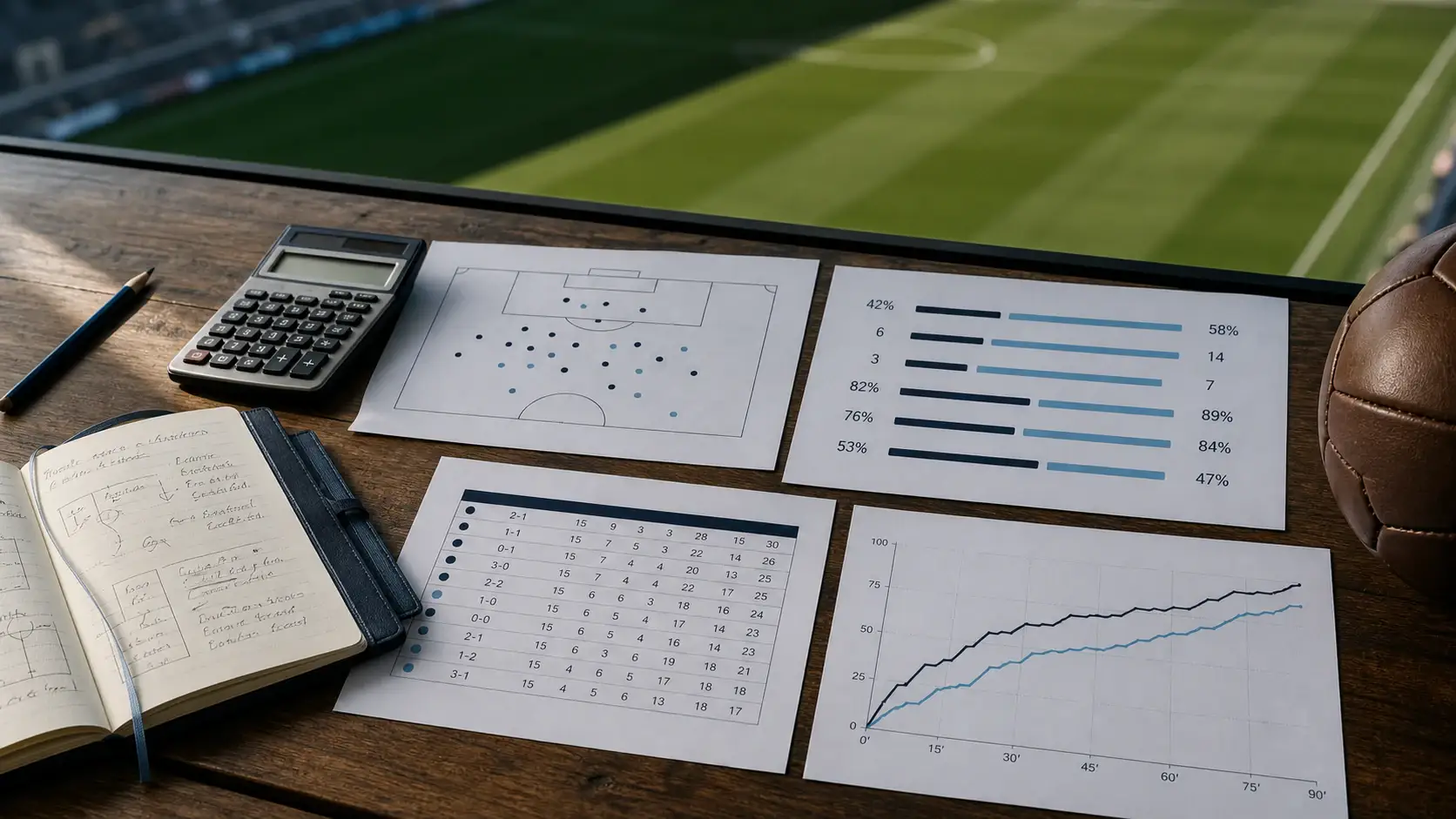 Rapports et graphiques statistiques de football sur un bureau d'analyste